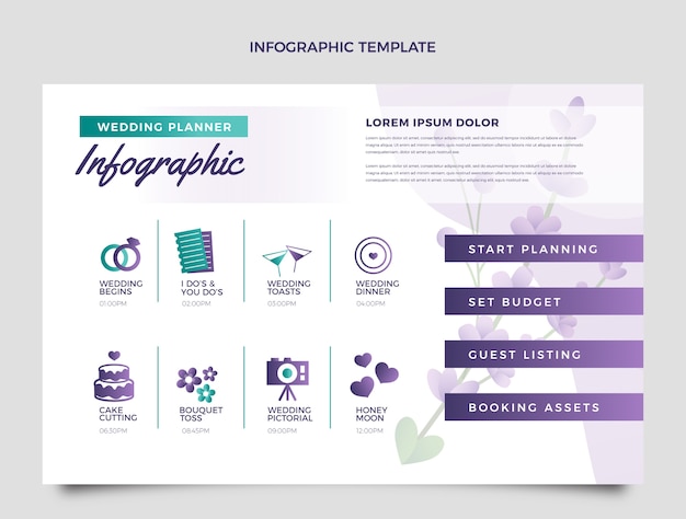 무료 벡터 그라데이션 웨딩 플래너 infographic 템플릿