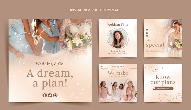 Free vector gradient wedding planner instagram posts