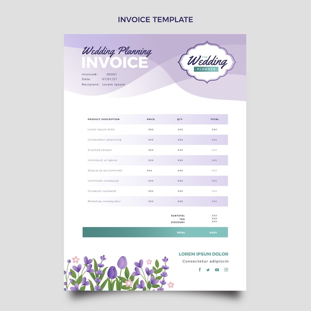 Free vector gradient wedding planner invoice template