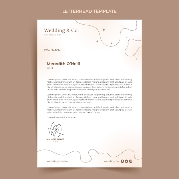 Free vector gradient wedding planner letterhead template