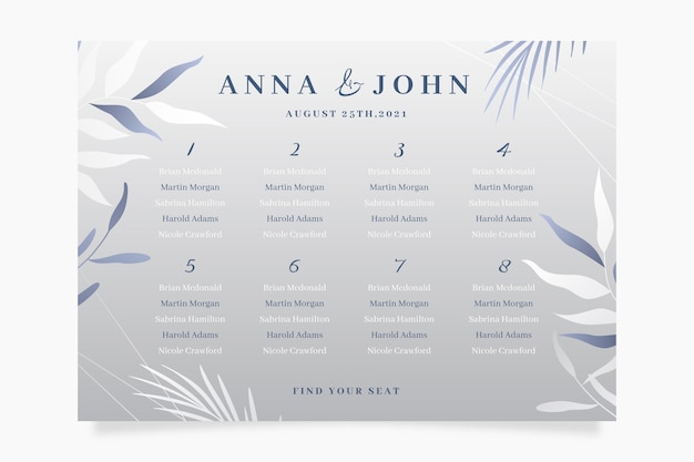 Free vector gradient wedding seating plan template