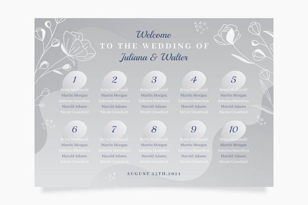 Free vector gradient wedding seating plan template