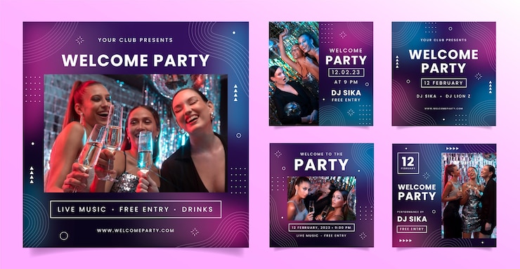 Free Vector gradient  welcome party instagram posts