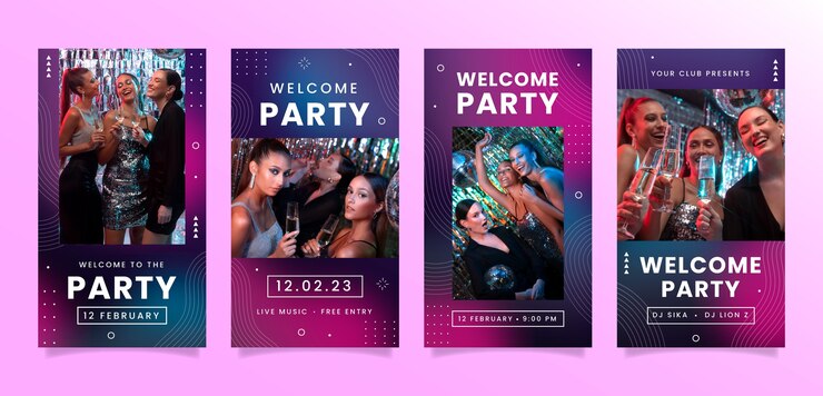 Free Vector gradient  welcome party instagram stories
