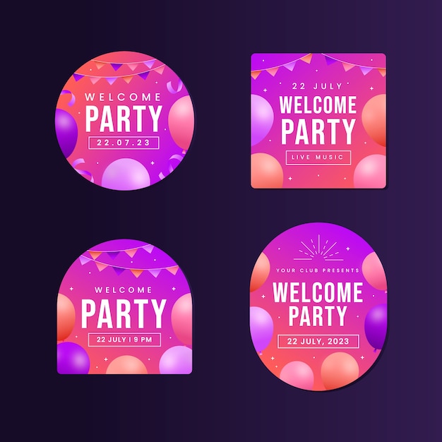 Free vector gradient welcome party labels