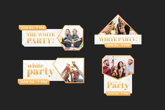 Free vector gradient white party badge collection