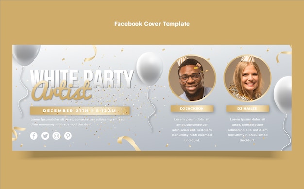 Бесплатное векторное изображение Шаблон обложки facebook с градиентной белой вечеринкой