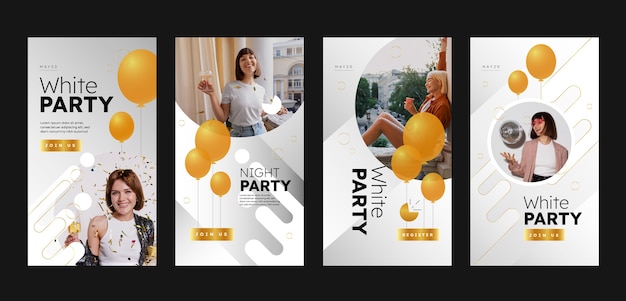 Free vector gradient white party instagram stories template