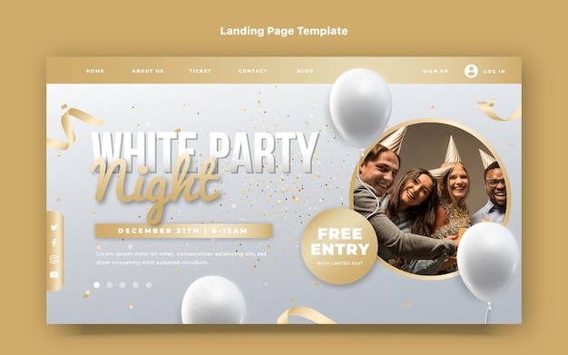 Free vector gradient white party landing page template