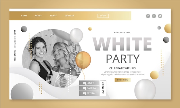 Free vector gradient white party landing page template