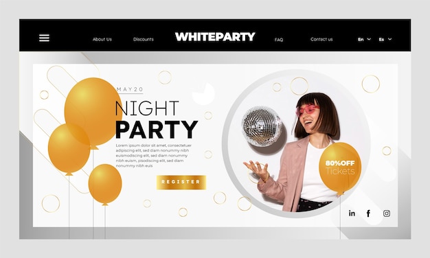 Free vector gradient white party landing page template