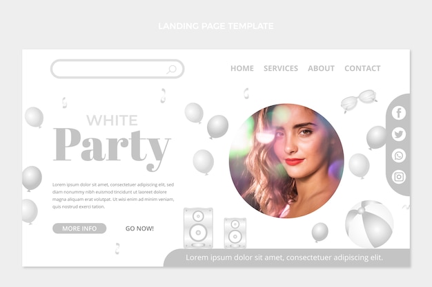 Free vector gradient white party landing page with balloons