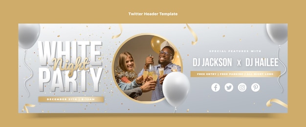 Бесплатное векторное изображение Шаблон заголовка твиттера с градиентной белой вечеринкой