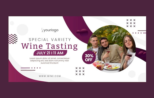 Gradient wine party horizontal banner