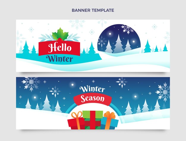 Gradient winter horizontal banners set