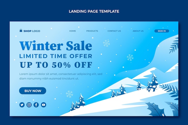 Free vector gradient winter landing page template