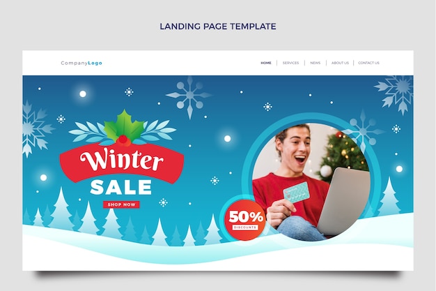 Free vector gradient winter landing page template