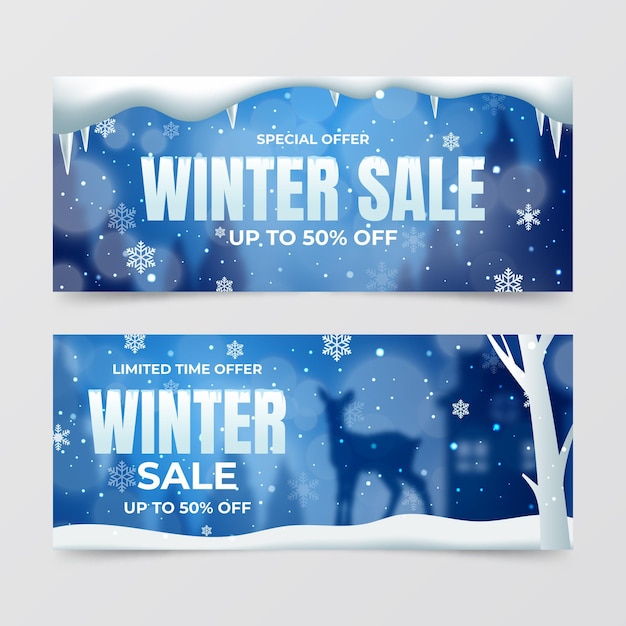 Free vector gradient winter sale horizontal banners set