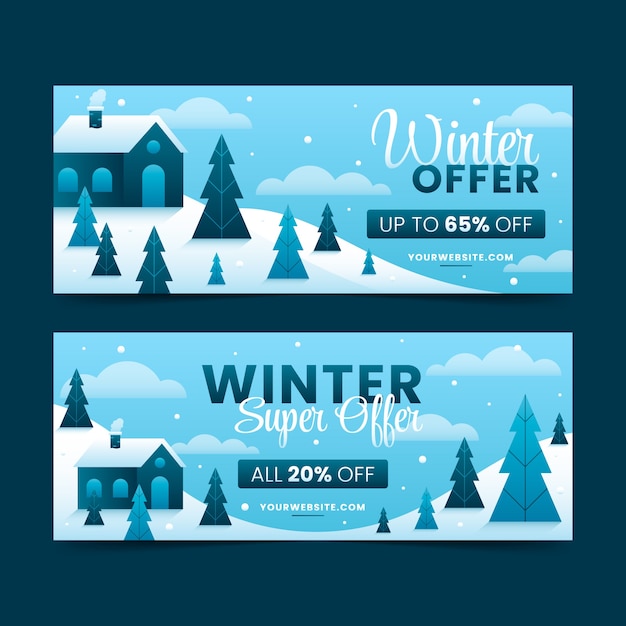 Gradient winter sale horizontal banners set