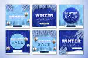 Free vector gradient winter sale instagram posts collection