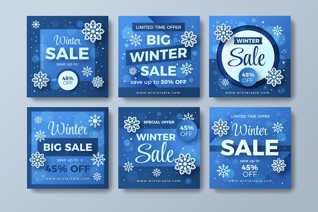 Free vector gradient winter sale instagram posts collection