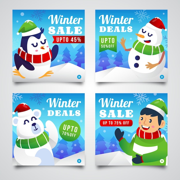 Free vector gradient winter sale instagram posts collection