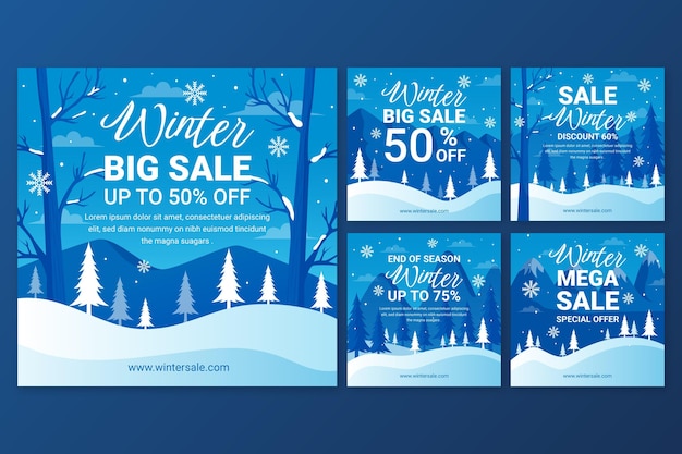 Free vector gradient winter sale instagram posts collection