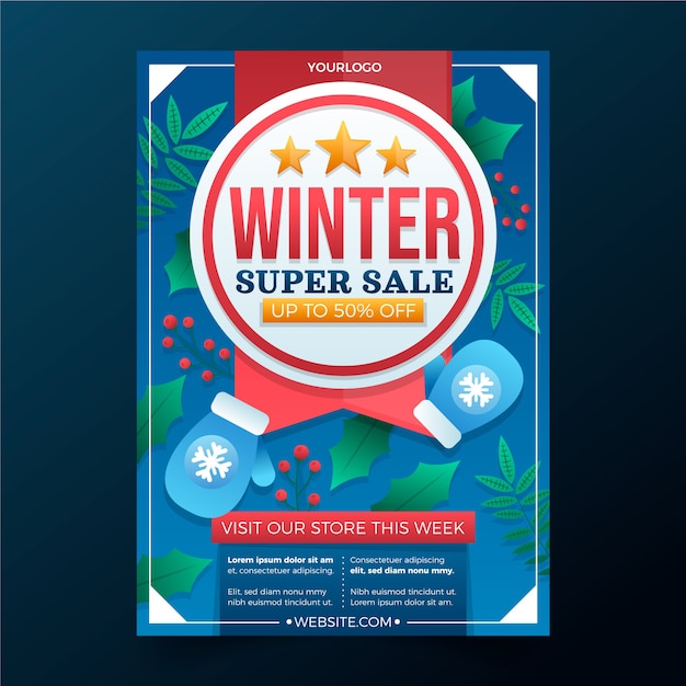 Free vector gradient winter sale vertical poster template