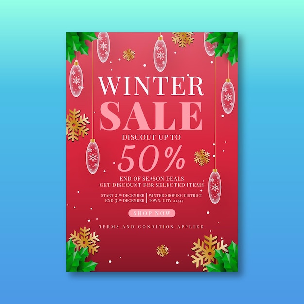 Gradient winter sale vertical poster template