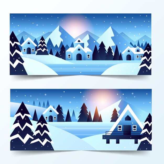 Gradient winter solstice horizontal banners set