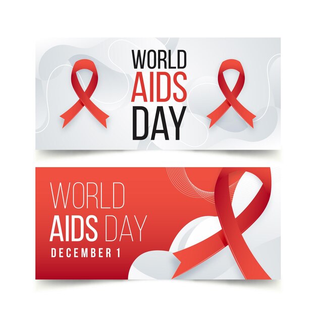 Gradient world aids day horizontal banners set