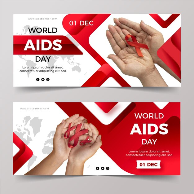 Gradient world aids day horizontal banners set