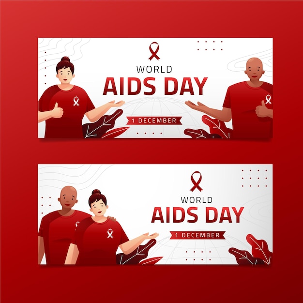 Gradient world aids day horizontal banners set