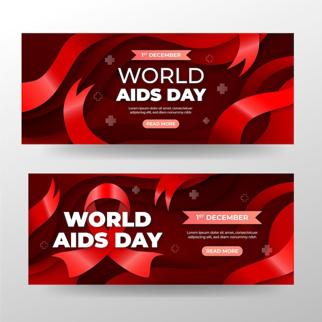 Set di banner orizzontali per la giornata mondiale dell'aids gradiente