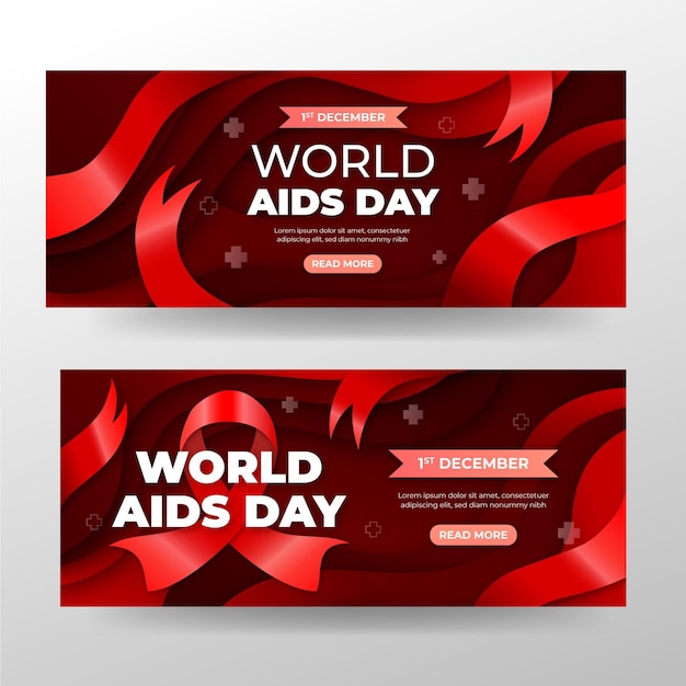 Gradient world aids day horizontal banners set