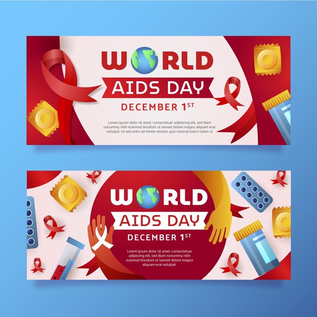 Gradient world aids day horizontal banners set