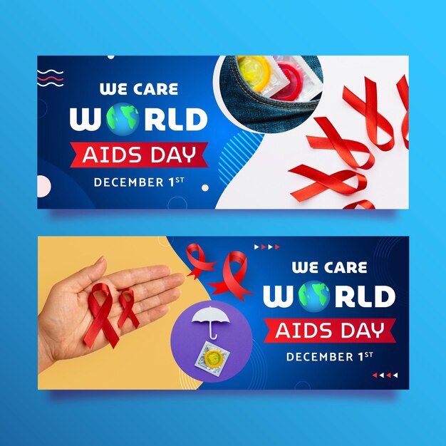 Gradient world aids day horizontal banners set