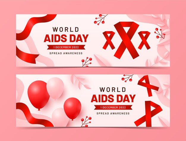 Set di banner orizzontali per la giornata mondiale dell'AIDS gradiente