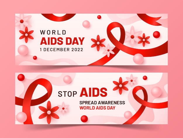 Vettore gratuito set di banner orizzontali per la giornata mondiale dell'aids gradiente