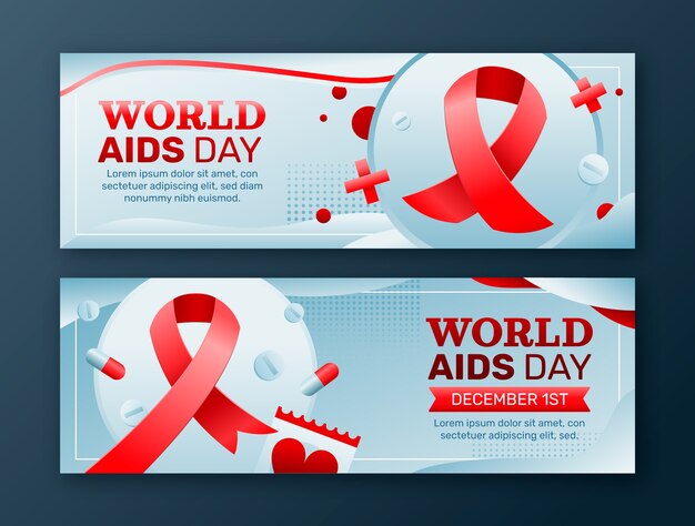 Gradient world aids day horizontal banners set