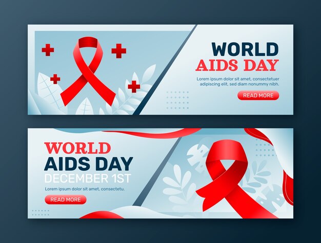 Vettore gratuito set di banner orizzontali per la giornata mondiale dell'aids gradiente