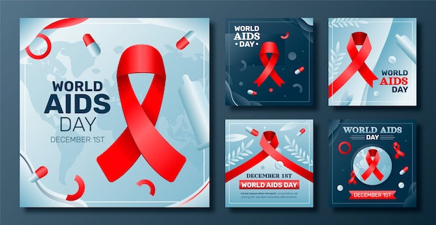 Vettore gratuito raccolta di post su instagram per la giornata mondiale dell'aids di gradiente