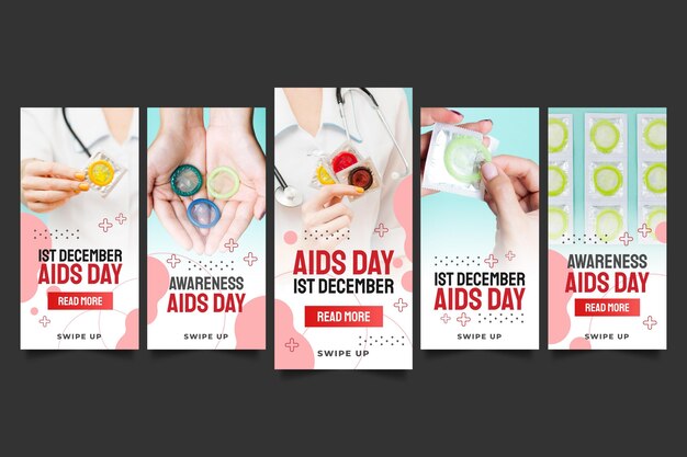 Free vector gradient world aids day instagram stories collection