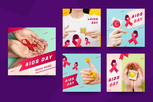 Vettore gratuito raccolta di storie su instagram per la giornata mondiale dell'aids di gradiente