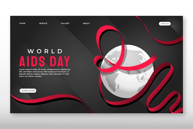 Free vector gradient world aids day landing page template