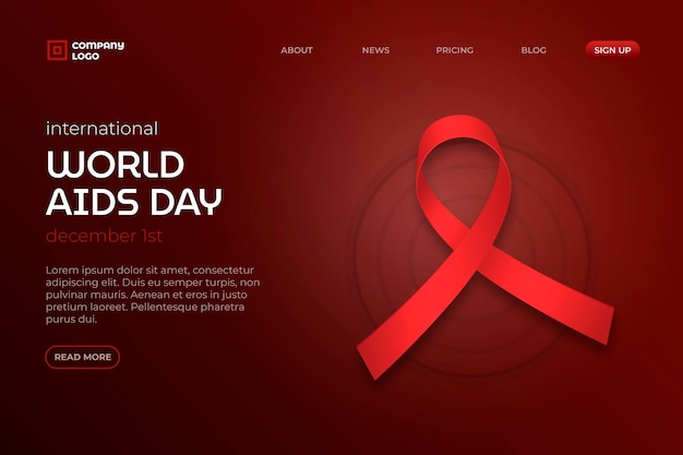 Free vector gradient world aids day landing page template