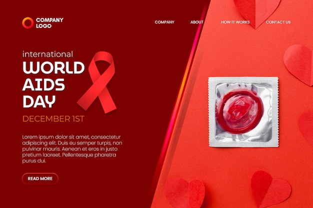 Free vector gradient world aids day landing page template