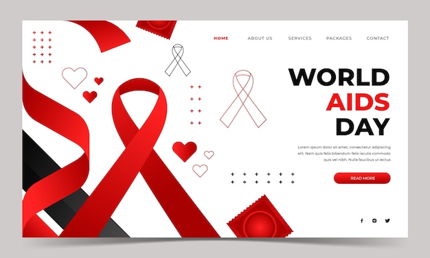 Free vector gradient world aids day landing page template