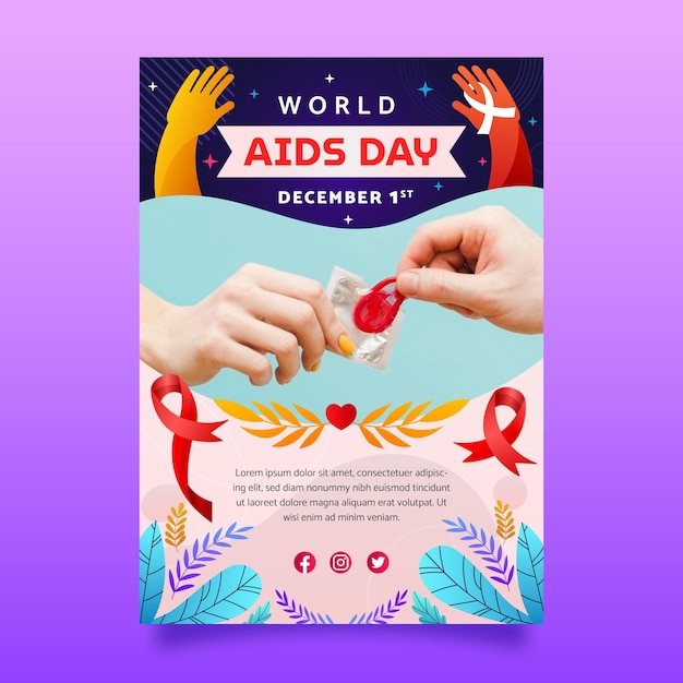 Gradient world aids day vertical poster template