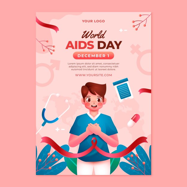 Vettore gratuito modello di poster verticale della giornata mondiale dell'aids sfumato